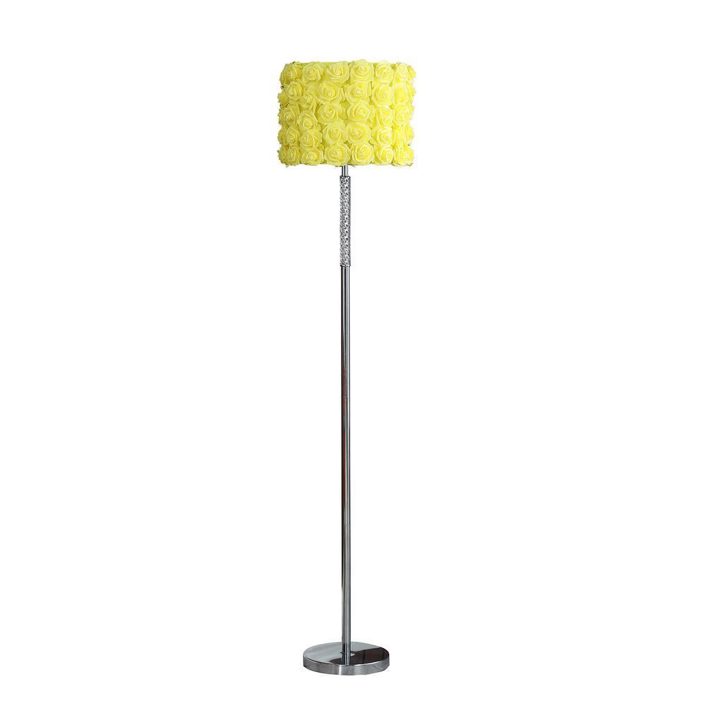63" Steel Traditional Shaped Floor Lamp With Yellow Roses Drum Shade. Picture 1