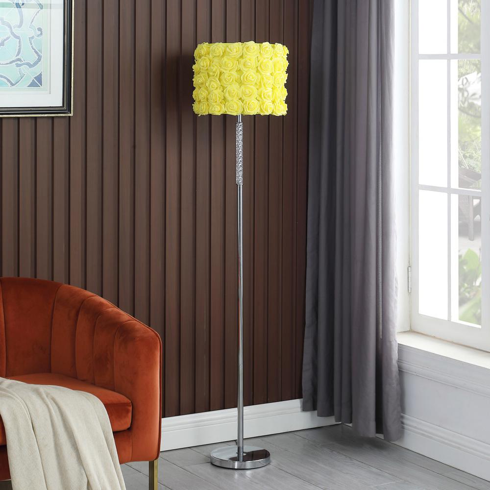 63" Steel Traditional Shaped Floor Lamp With Yellow Roses Drum Shade. Picture 2