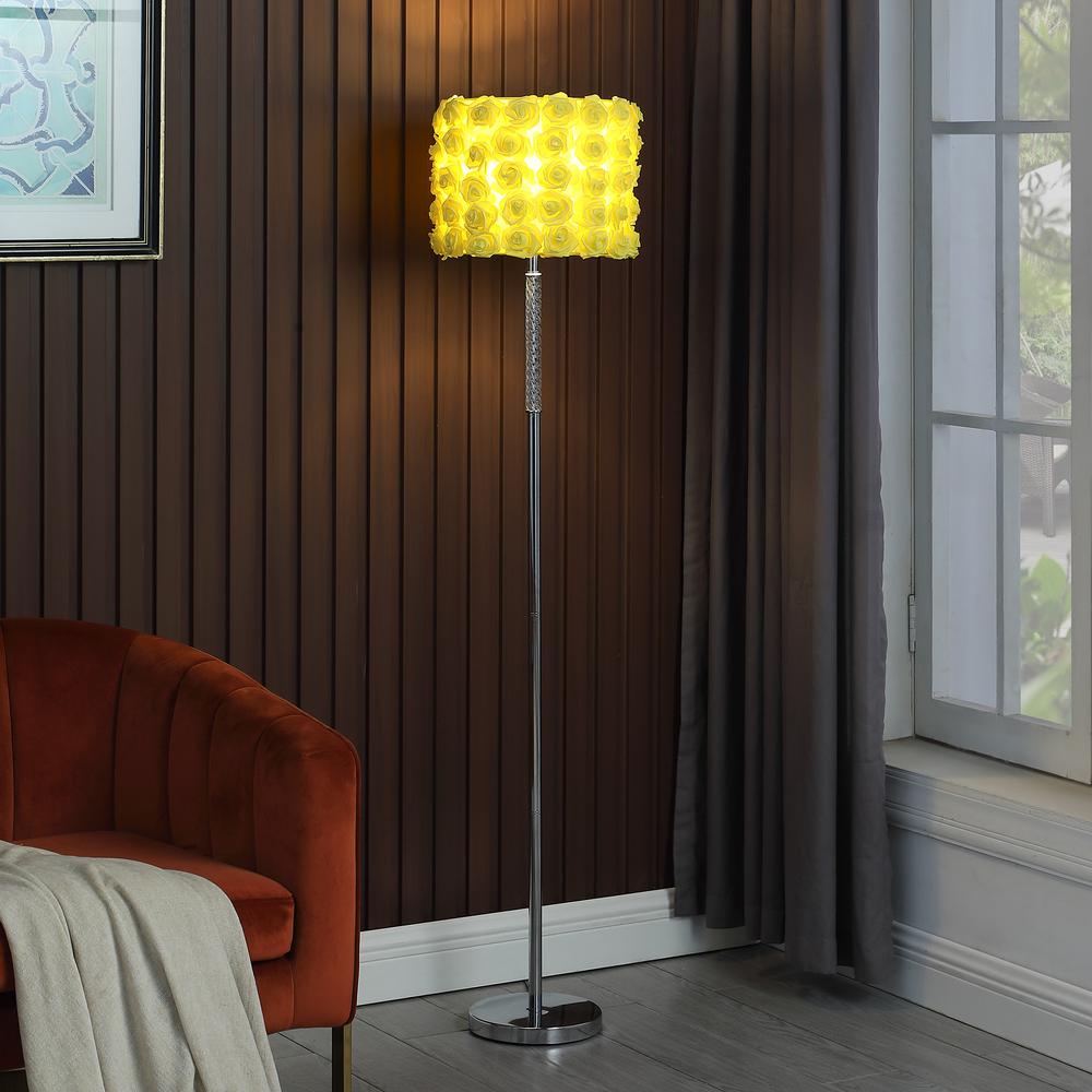 63" Steel Traditional Shaped Floor Lamp With Yellow Roses Drum Shade. Picture 3