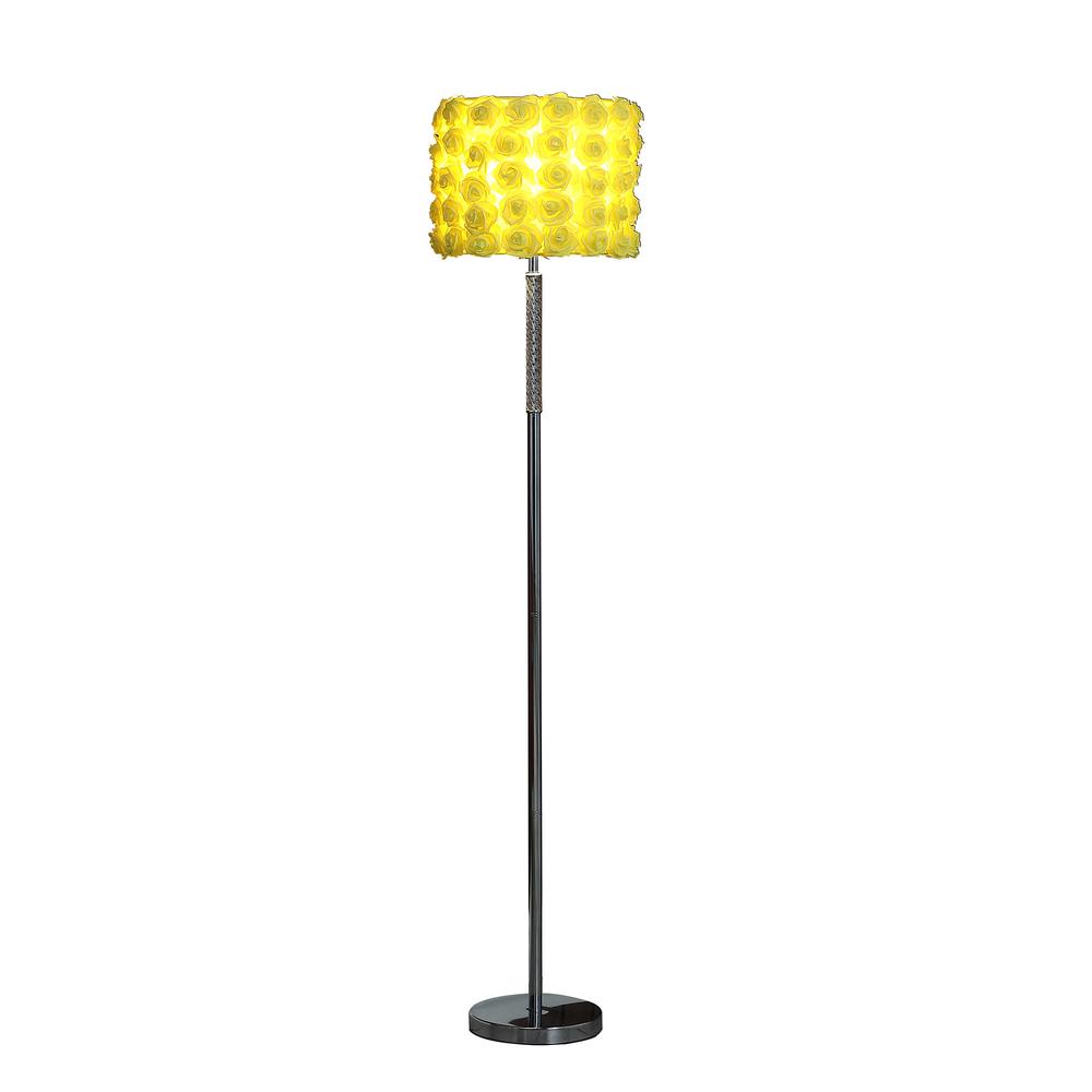 63" Steel Traditional Shaped Floor Lamp With Yellow Roses Drum Shade. Picture 4