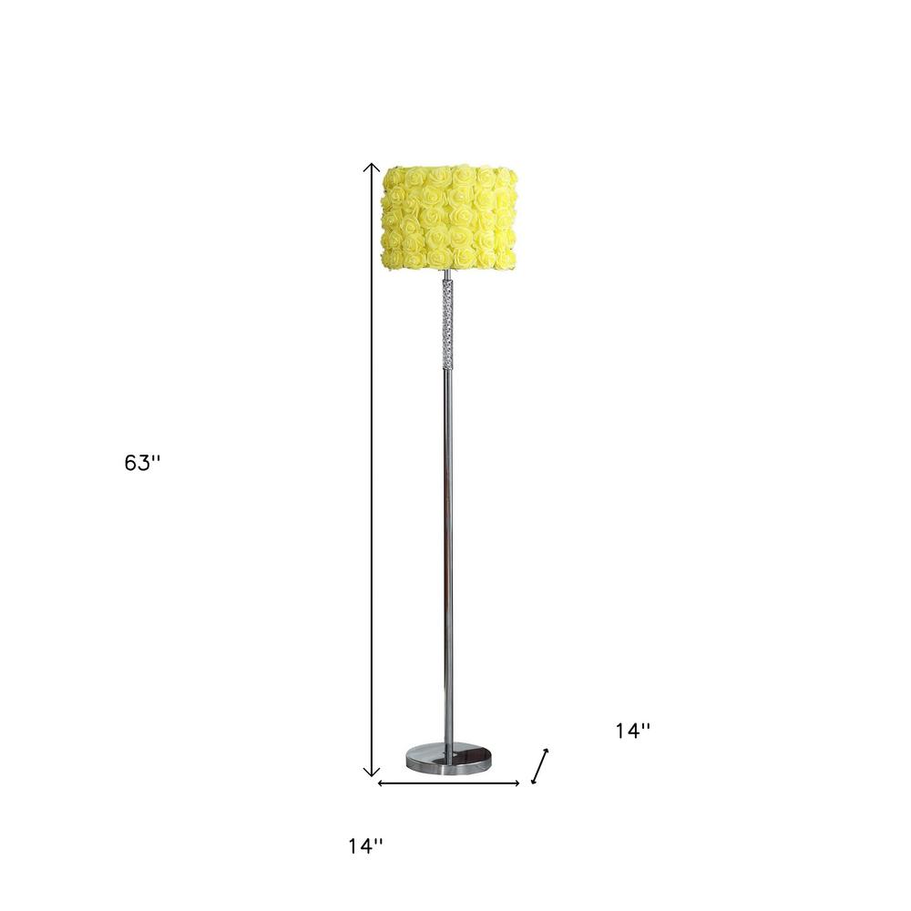 63" Steel Traditional Shaped Floor Lamp With Yellow Roses Drum Shade. Picture 6