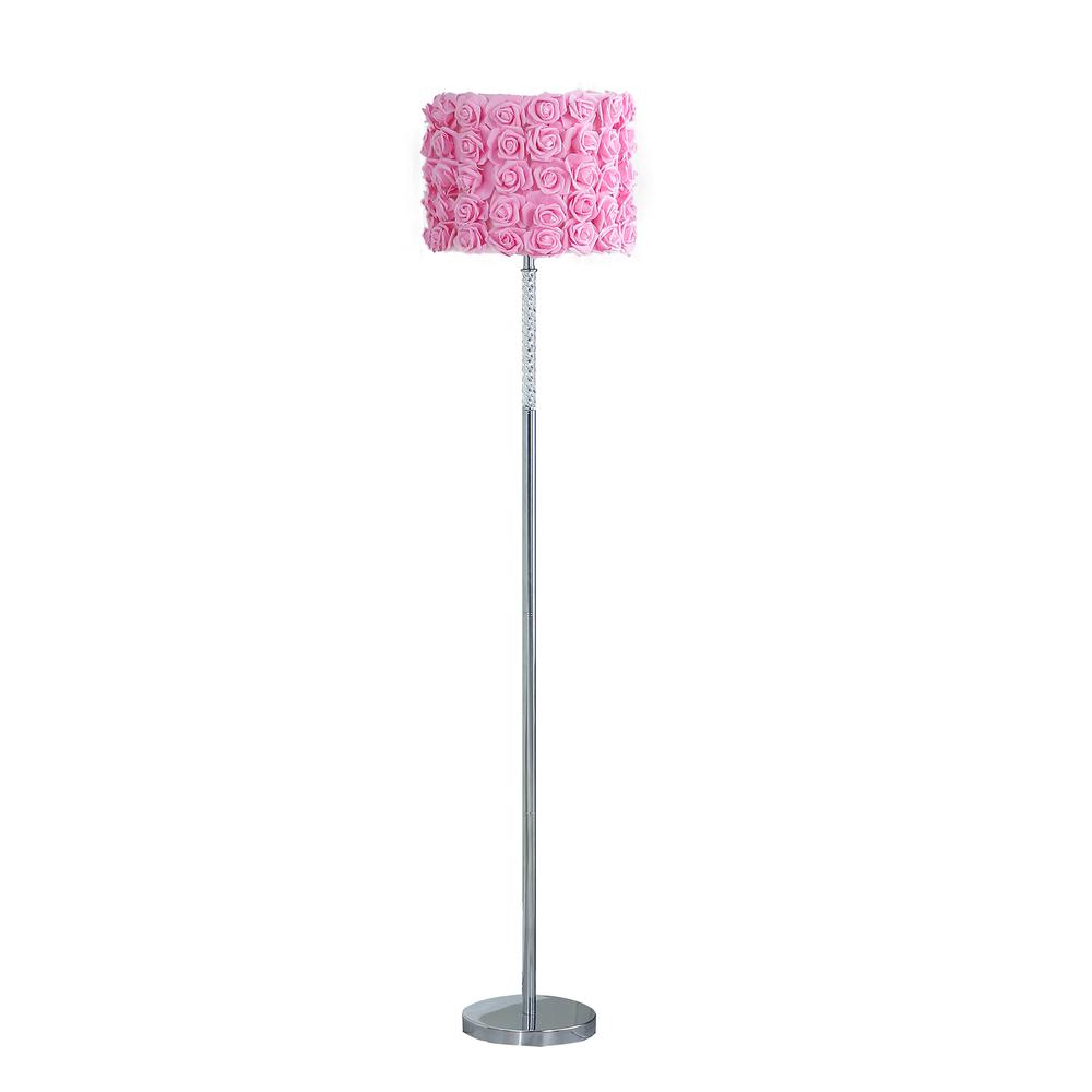 63" Steel Traditional Shaped Floor Lamp With Pink Drum Shade. Picture 1
