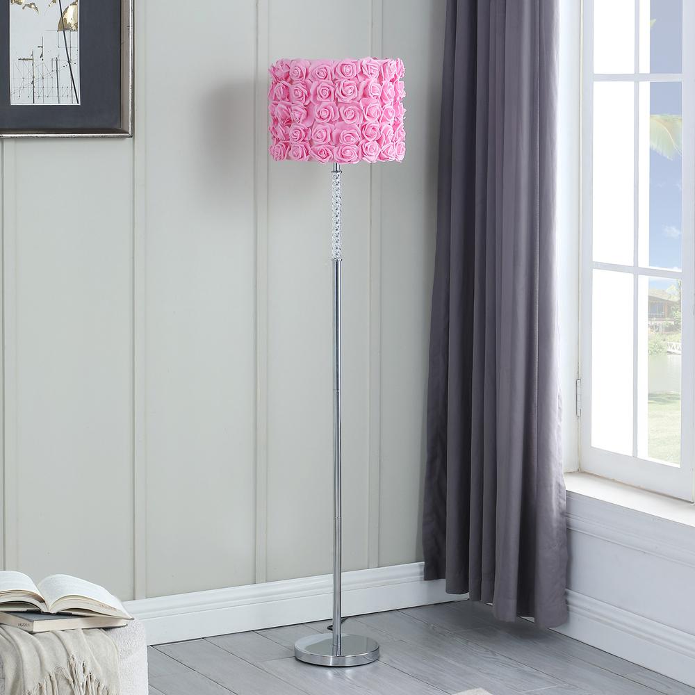 63" Steel Traditional Shaped Floor Lamp With Pink Drum Shade. Picture 2
