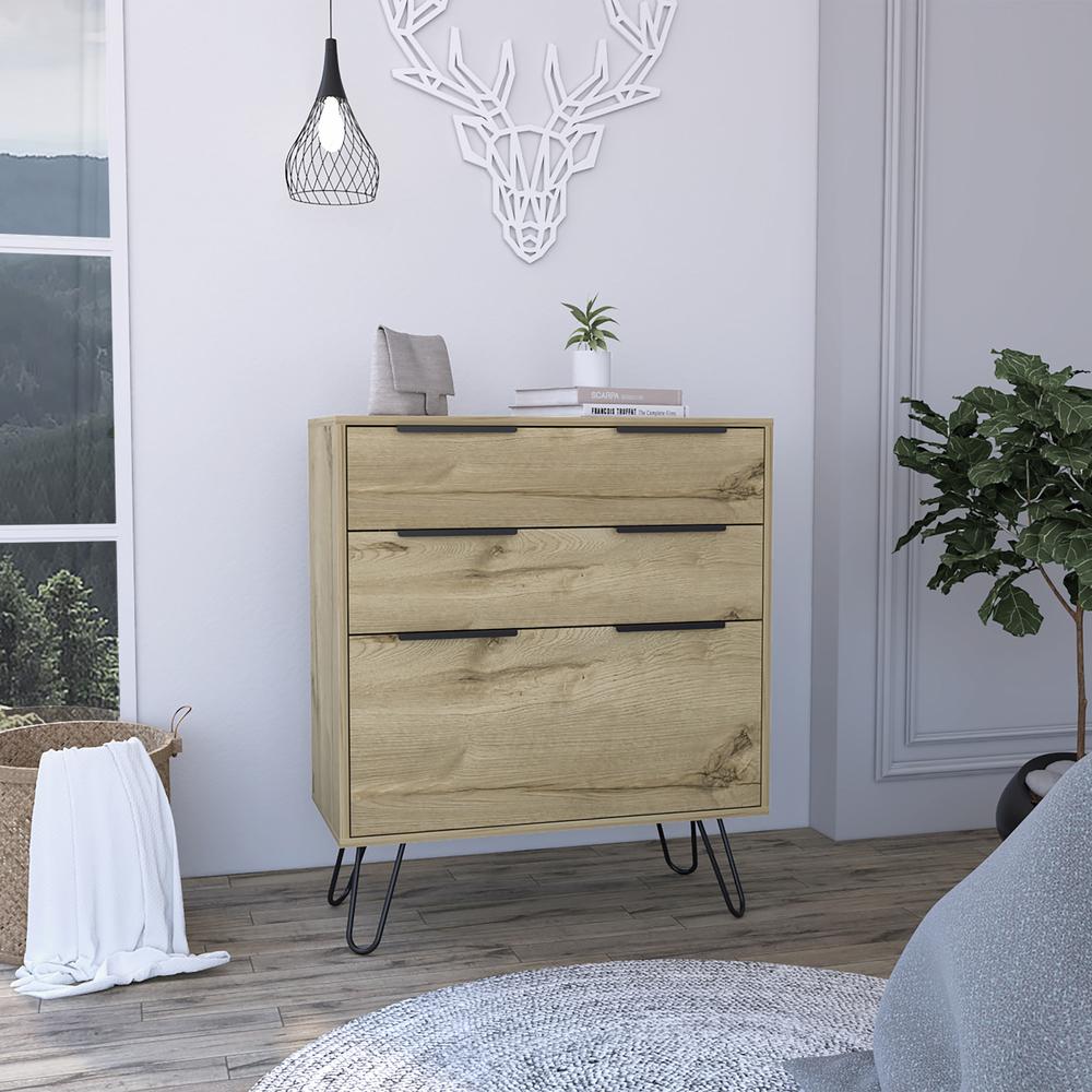 30" Light Oak Manufactured Wood Three Drawer Dresser. Picture 3