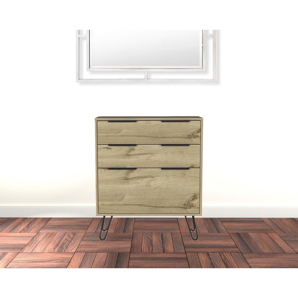 30" Light Oak Manufactured Wood Three Drawer Dresser. Picture 2