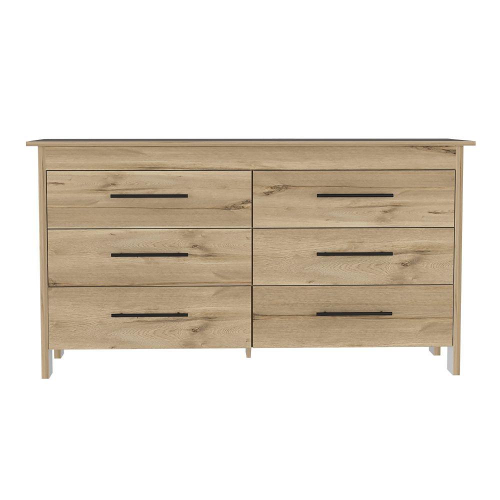 59" Light Oak And White Manufactured Wood Four Drawer Double Dresser. Picture 1