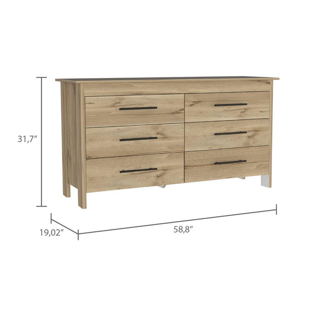 59" Light Oak And White Manufactured Wood Four Drawer Double Dresser. Picture 5