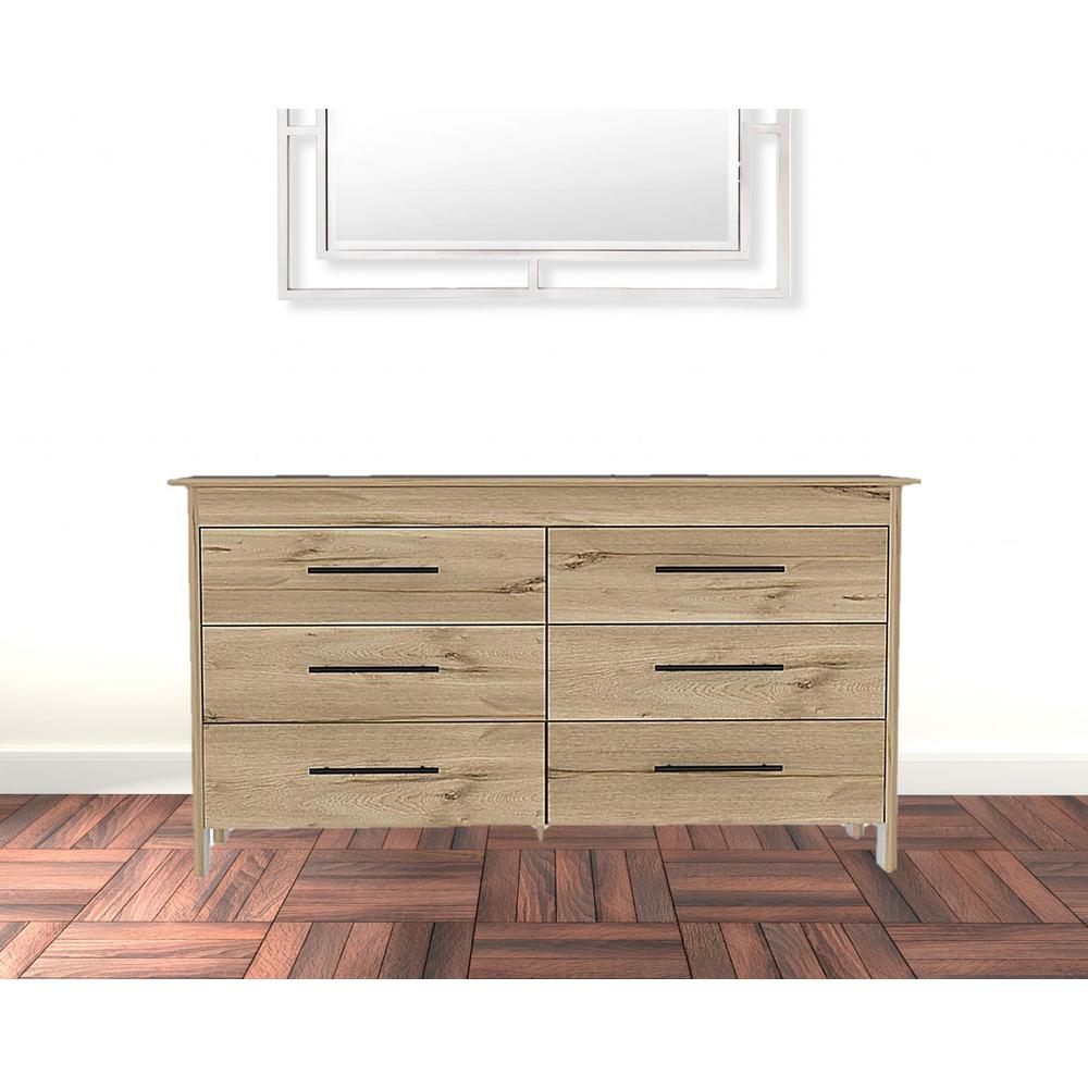 59" Light Oak And White Manufactured Wood Four Drawer Double Dresser. Picture 2