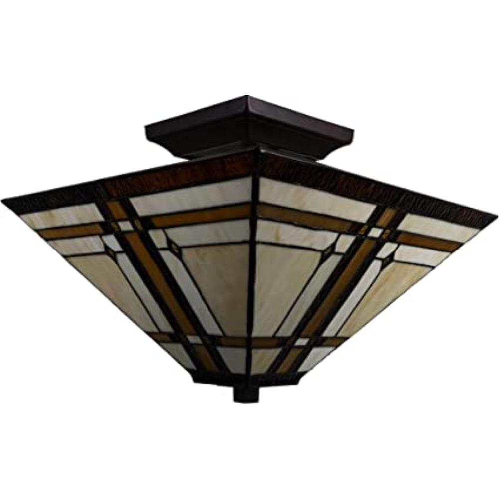 Brown and Amber Tiffany Style Mission Semi Flush Dimmable Ceiling Light. Picture 2