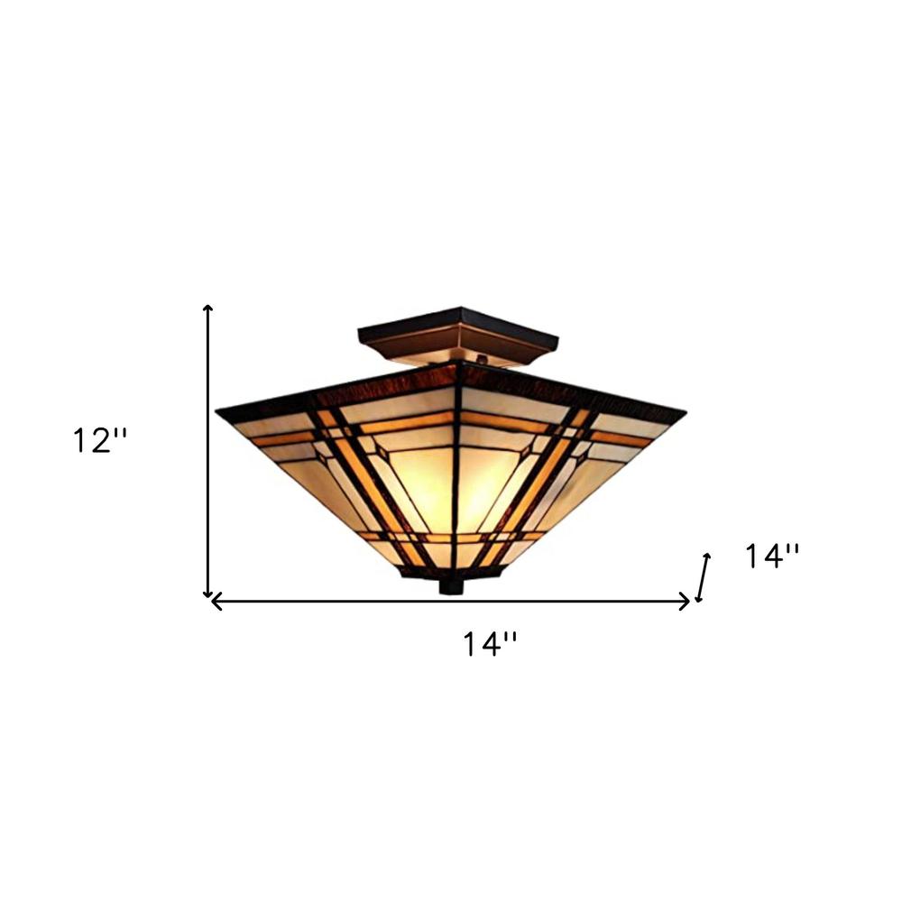 Brown and Amber Tiffany Style Mission Semi Flush Dimmable Ceiling Light. Picture 5