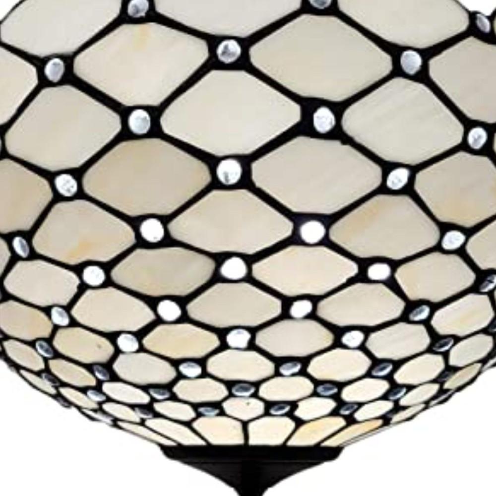 Black and White Tiffany Style Two Light Semi Flush Ceiling Lamp. Picture 4