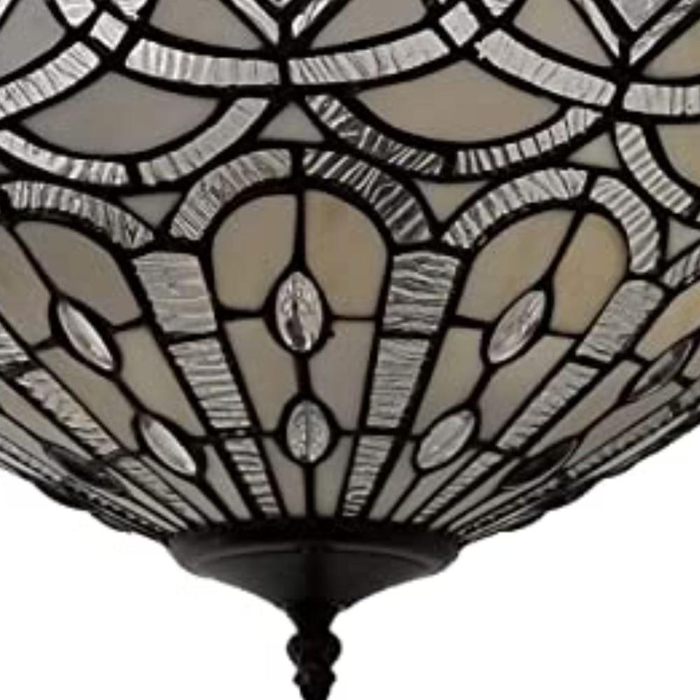 Black and Gray Tiffany Style Two Light Glass Dimmable Semi Flush Ceiling Light. Picture 3