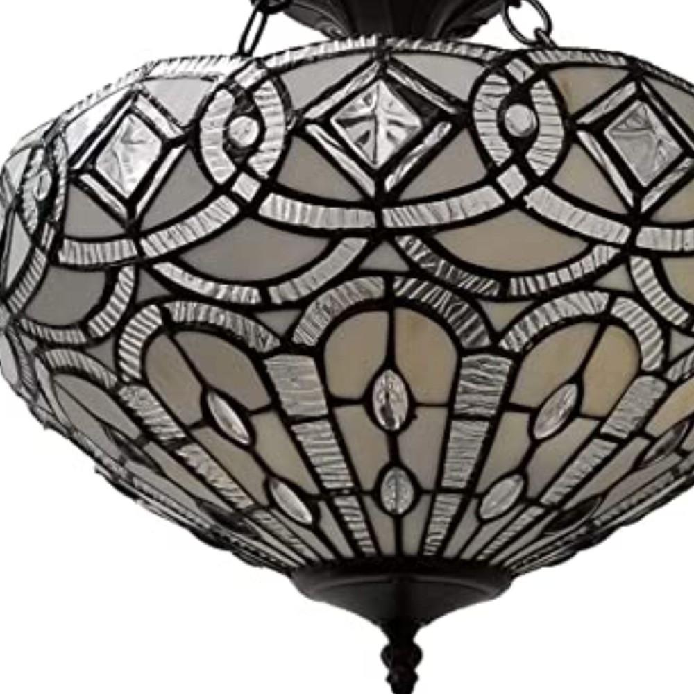 Black and Gray Tiffany Style Two Light Glass Dimmable Semi Flush Ceiling Light. Picture 4