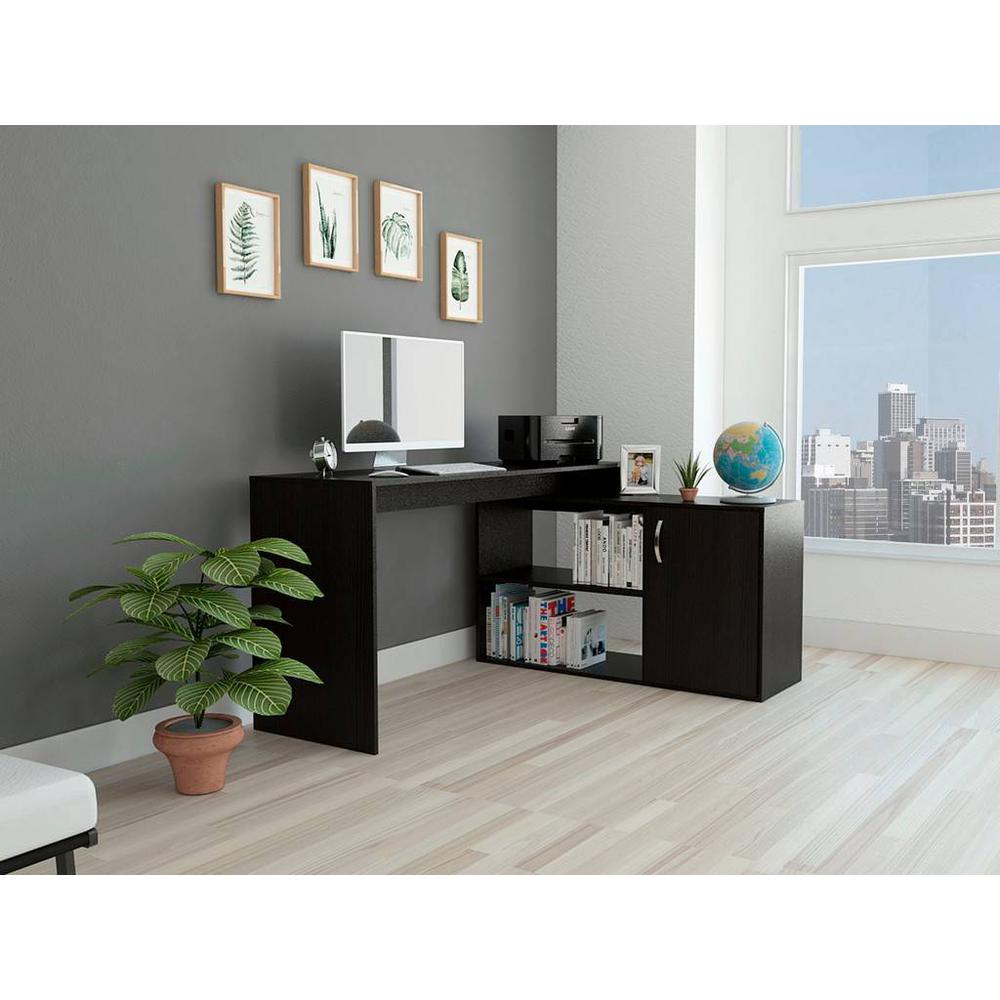 Sleek Black Wengue L Shape Office Desk. Picture 5