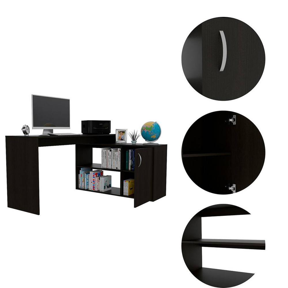 Sleek Black Wengue L Shape Office Desk. Picture 4