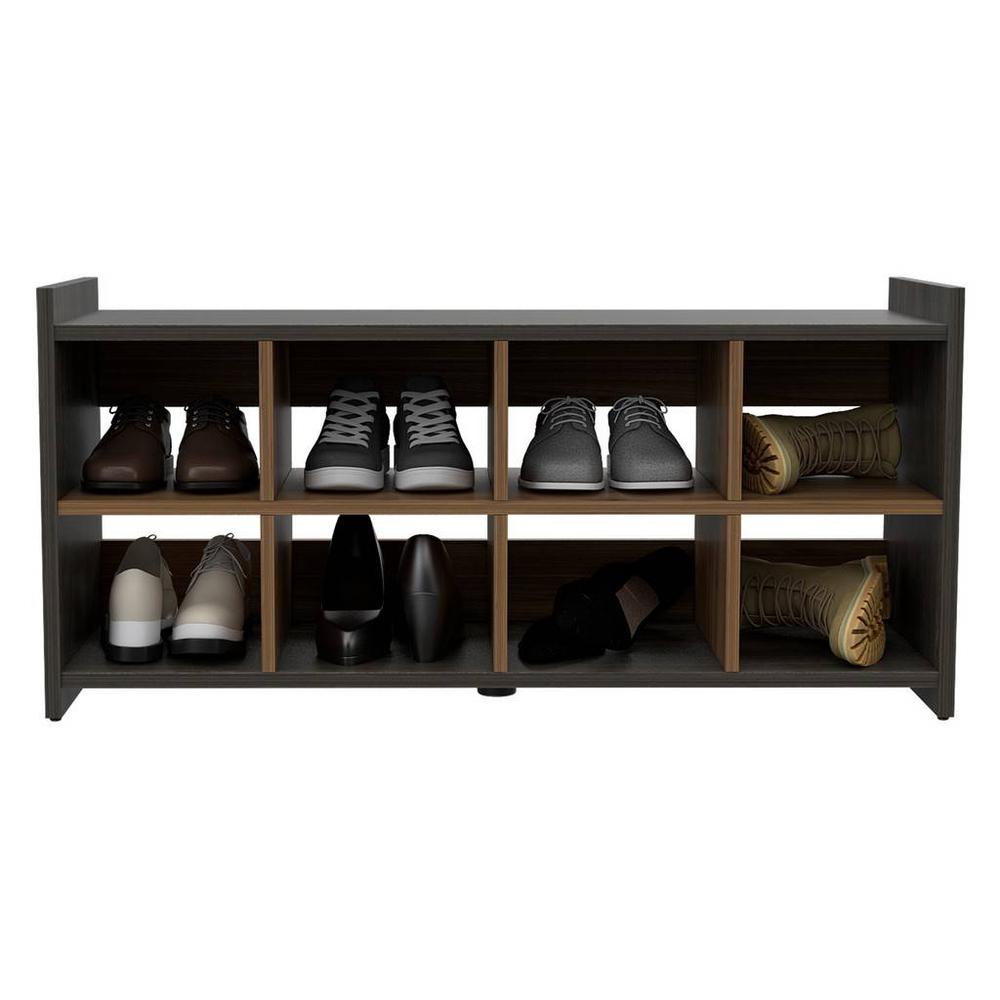 Modern Espresso and Mahogany Eight Pair Shoe Rack Storage Unit. Picture 2
