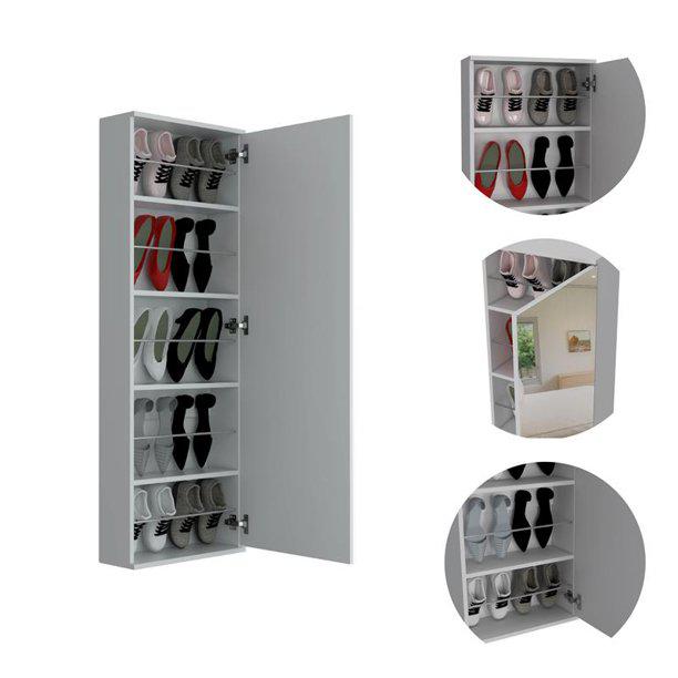 Stylish White  Wall Mounted Shoe Rack with Mirror. Picture 2
