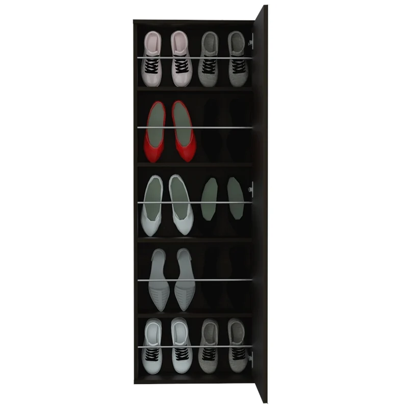 Stylish Black Wengue  Wall Mounted Shoe Rack with Mirror. Picture 1