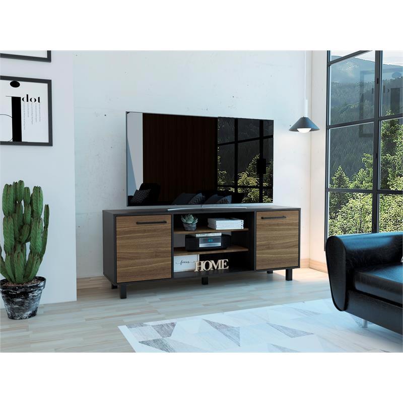 59" Brown And Black Particle Board Open Shelving TV Stand. Picture 4