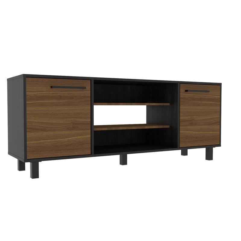 59" Brown And Black Particle Board Open Shelving TV Stand. Picture 2