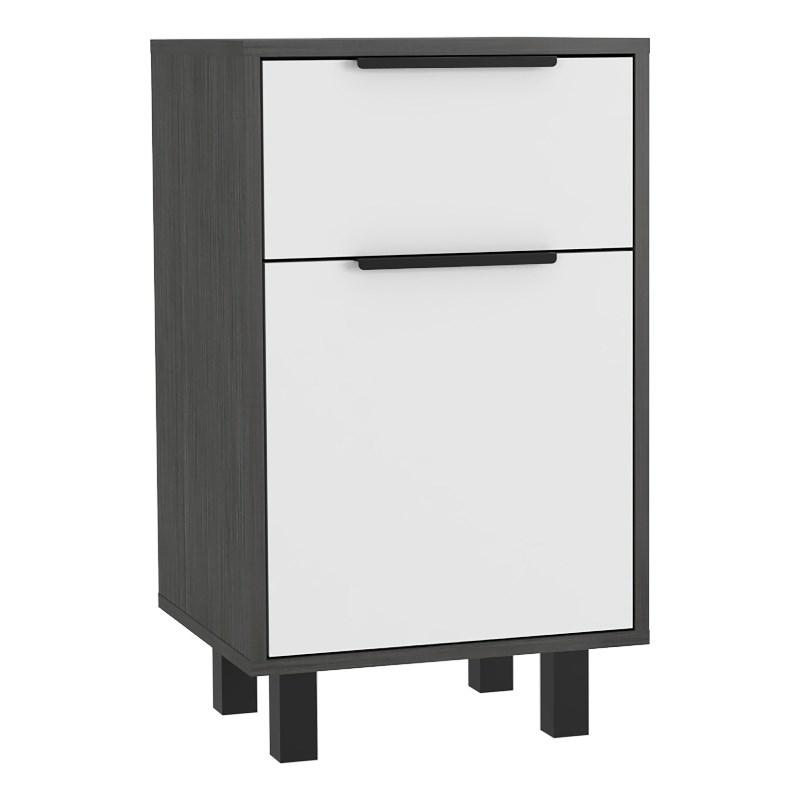 Stylish and Contemporary Smokey Oak and White Bedroom Nightstand. Picture 3