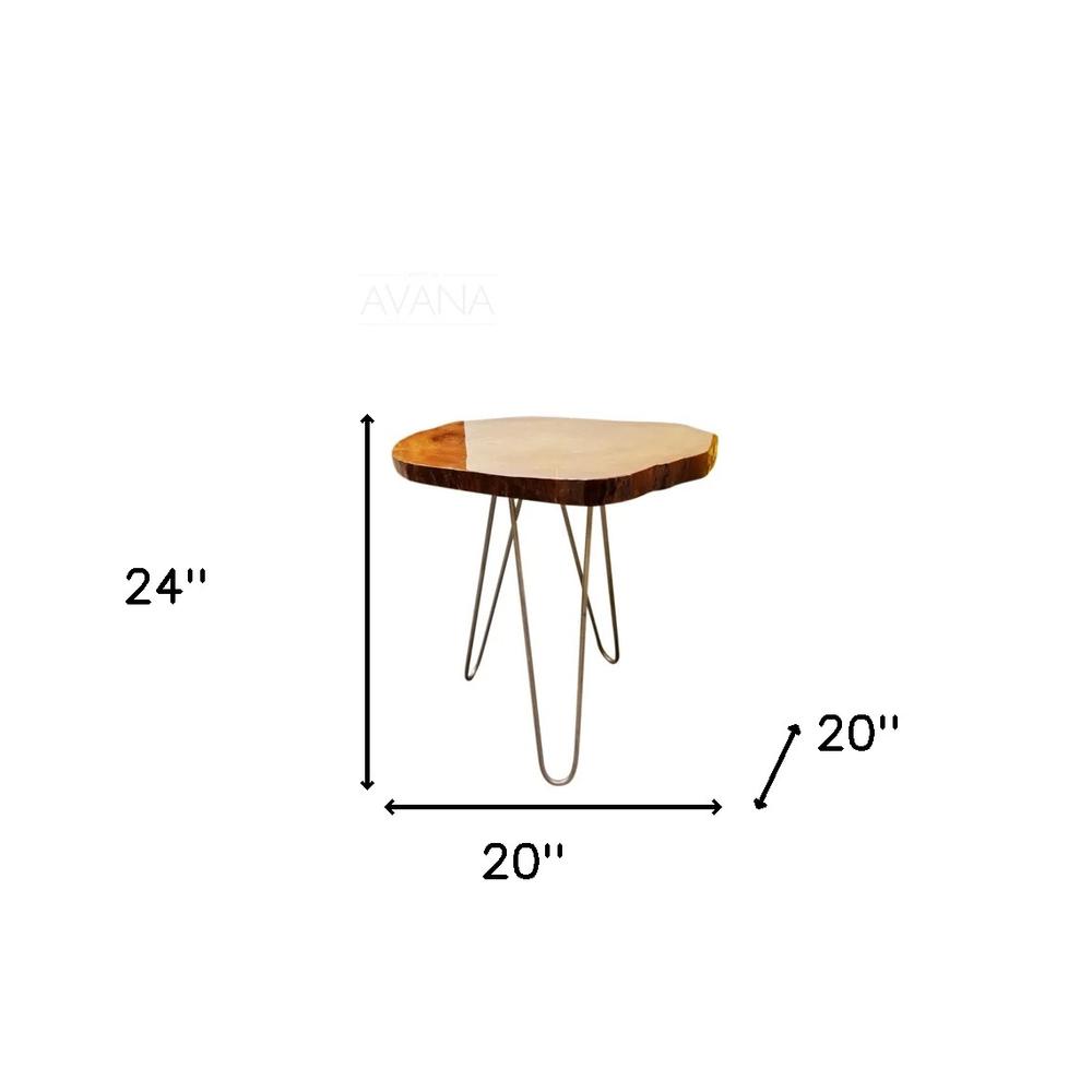 24" Natural Solid Wood Live Edge and Metal End Table. Picture 5