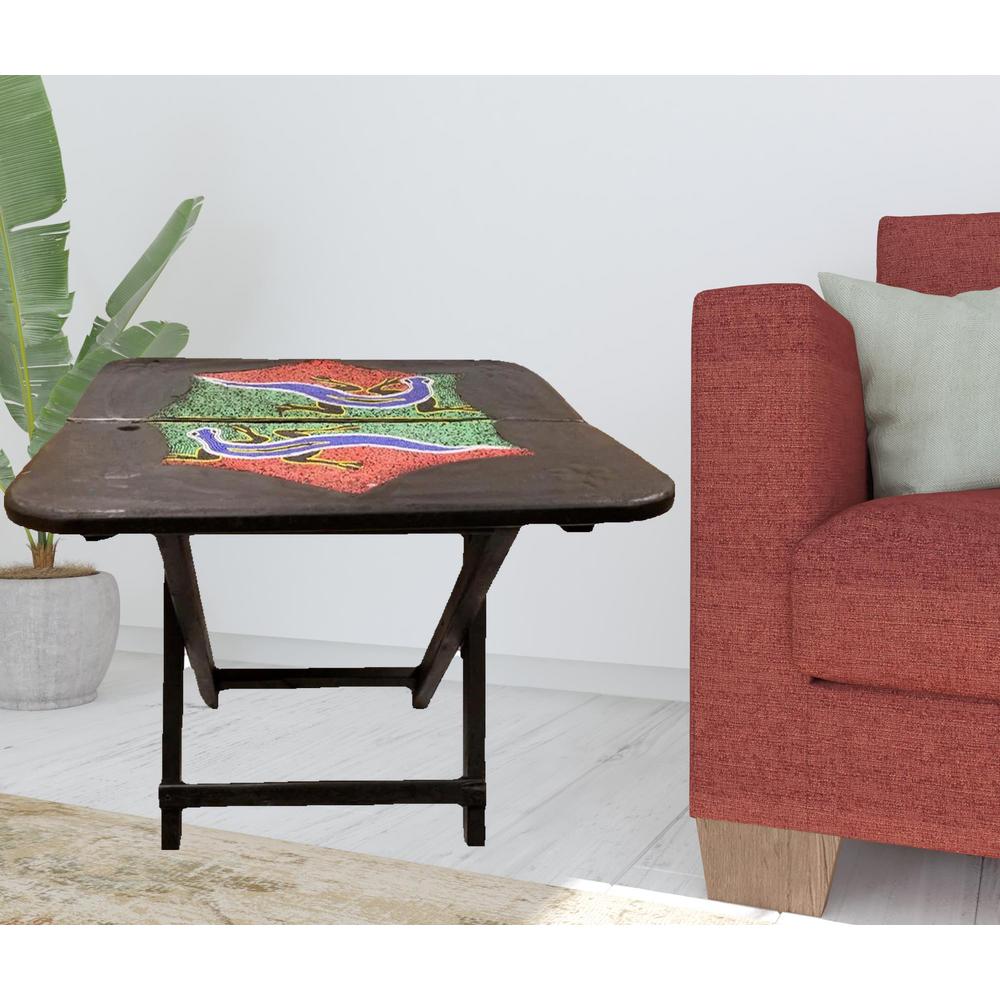 20" Dark Brown Solid Wood Nature Design Folding Portable End Table. Picture 6