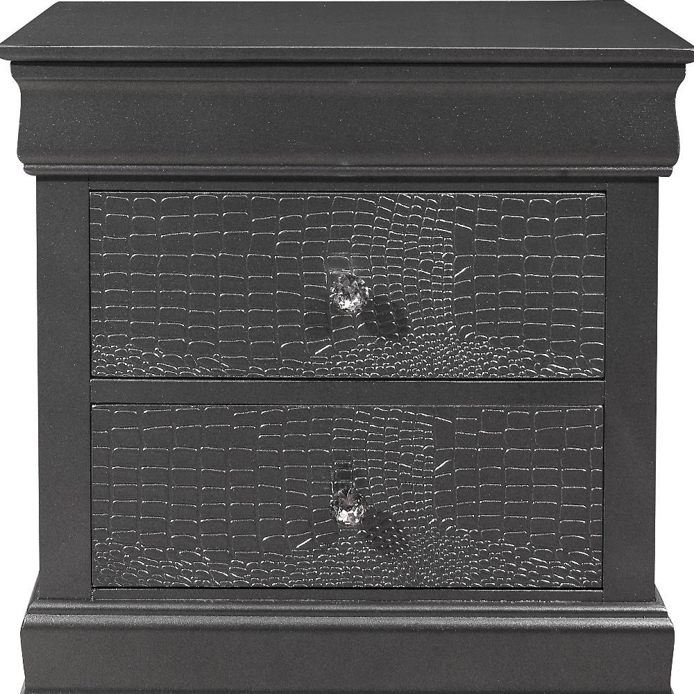 24" Gray Shagreen Two Drawer Solid Wood Nightstand. Picture 3