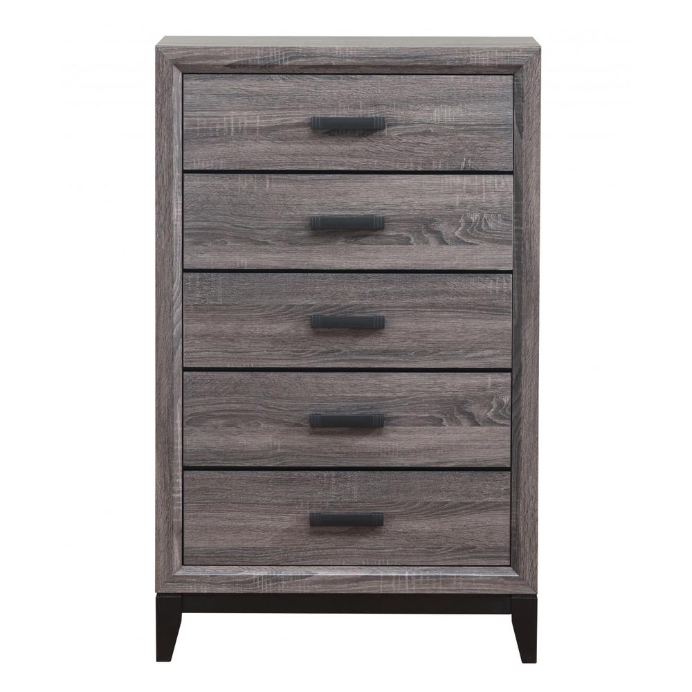 31" Grey Solid Wood Five Drawer Chest. Picture 1