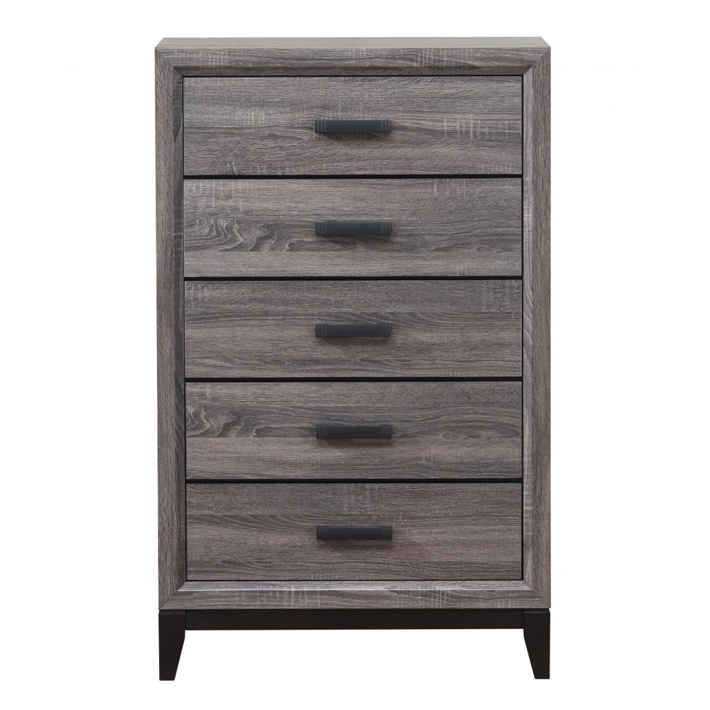 31" Grey Solid Wood Five Drawer Chest. Picture 2