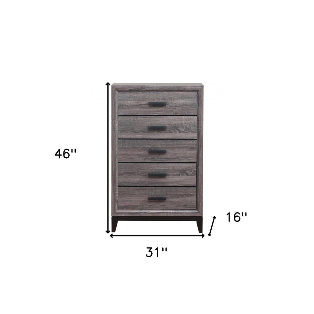 31" Grey Solid Wood Five Drawer Chest. Picture 5