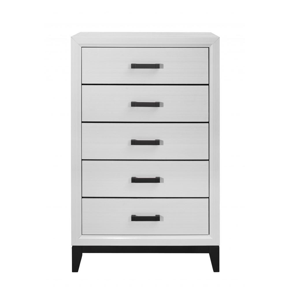 31" White Solid Wood Five Drawer Chest. Picture 1
