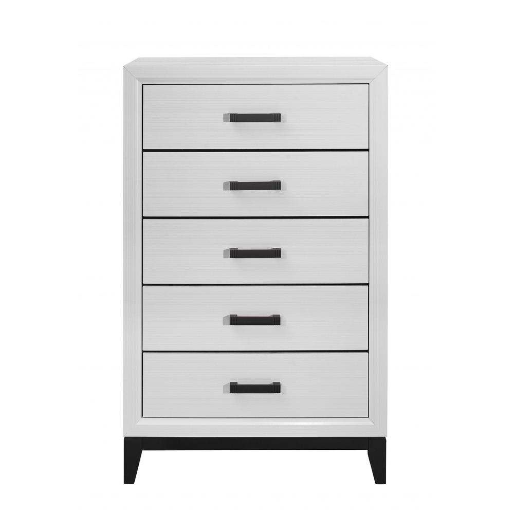 31" White Solid Wood Five Drawer Chest. Picture 2