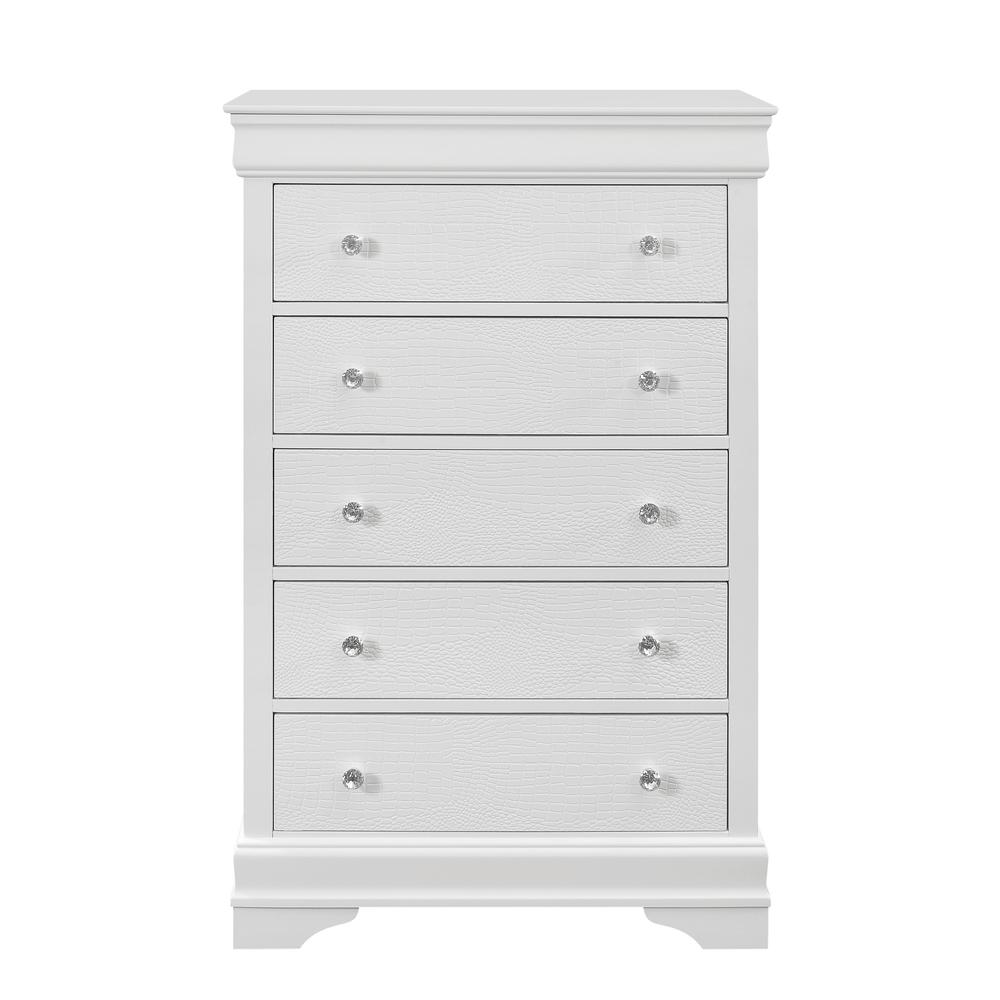 31" Metallic White Solid Wood Five Drawer Chest. Picture 1