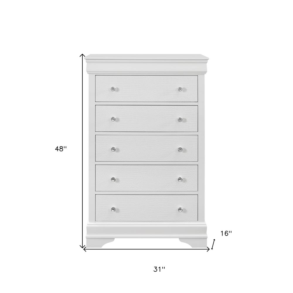 31" Metallic White Solid Wood Five Drawer Chest. Picture 5
