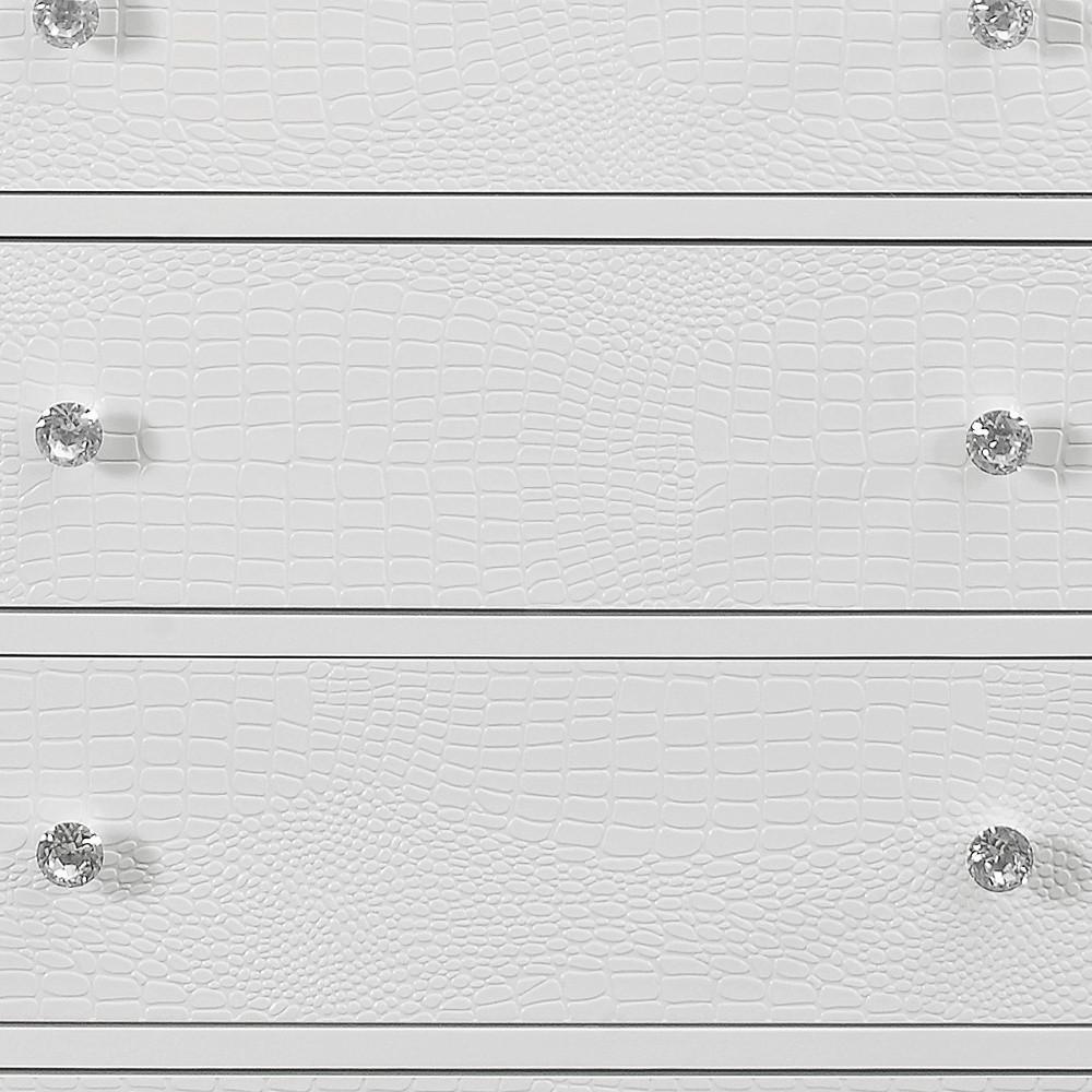 31" Metallic White Solid Wood Five Drawer Chest. Picture 3