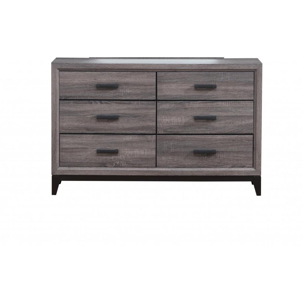 58" Gray Solid and Manufactured Wood Six Drawer Double Dresser. Picture 3