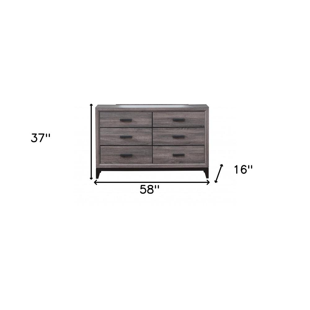 58" Gray Solid and Manufactured Wood Six Drawer Double Dresser. Picture 6