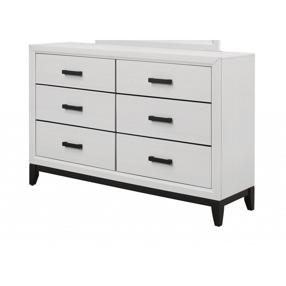 58" White Solid Wood Six Drawer Double Dresser. Picture 1
