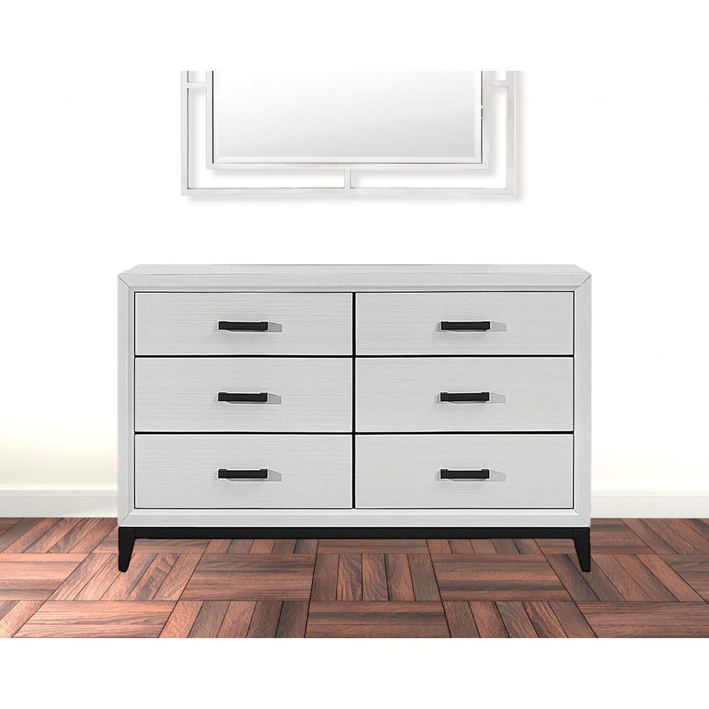 58" White Solid Wood Six Drawer Double Dresser. Picture 4