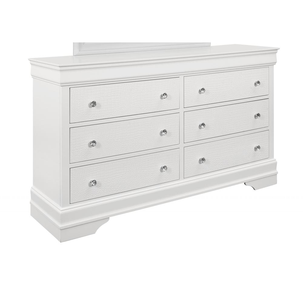 58" Metallic White Solid Wood Six Drawer Double Dresser. Picture 2