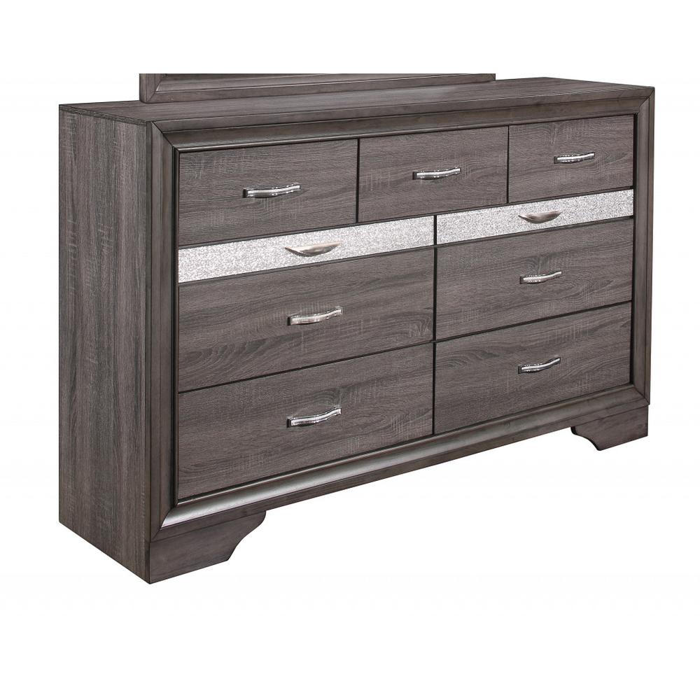62" Grey Solid Wood Nine Drawer Double Dresser. Picture 2
