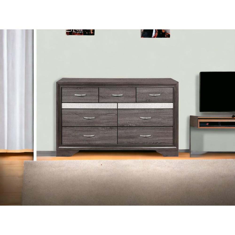 62" Grey Solid Wood Nine Drawer Double Dresser. Picture 5