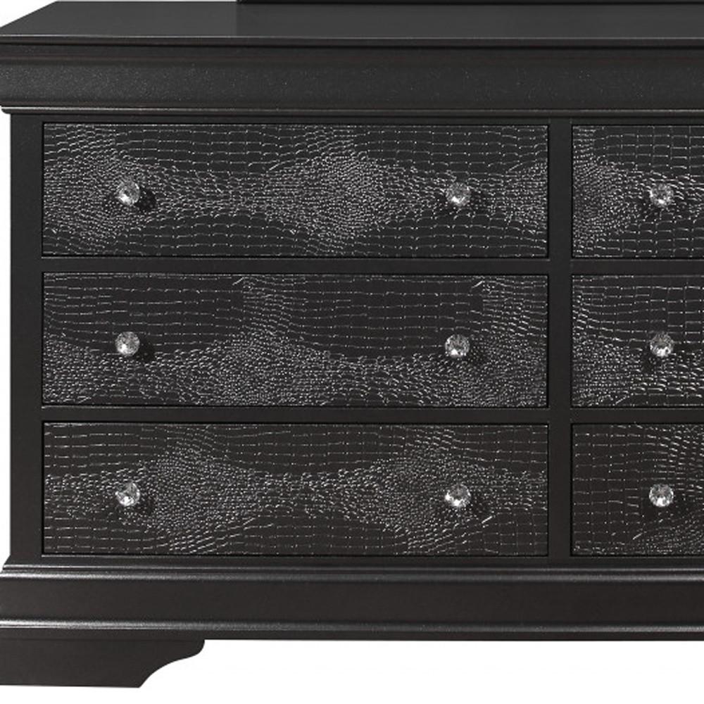 58" Metallic Grey Solid Wood Six Drawer Double Dresser. Picture 2