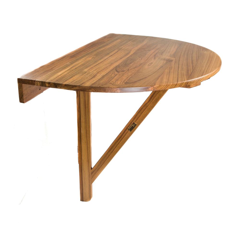 24" Brown Half Round Solid Wood Folding Outdoor Balcony Table. Picture 2