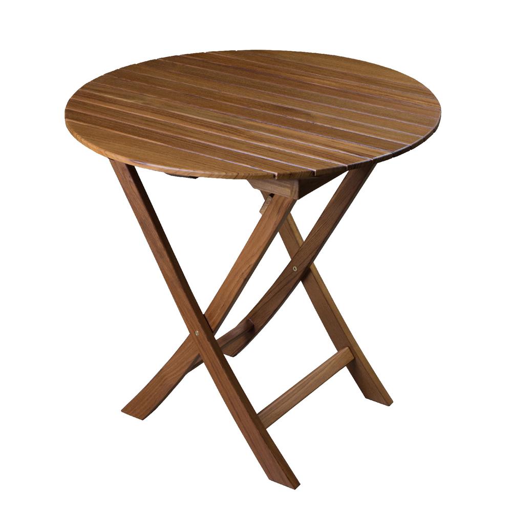 30" Brown Rounded Solid Wood Folding Outdoor Side Table. Picture 1