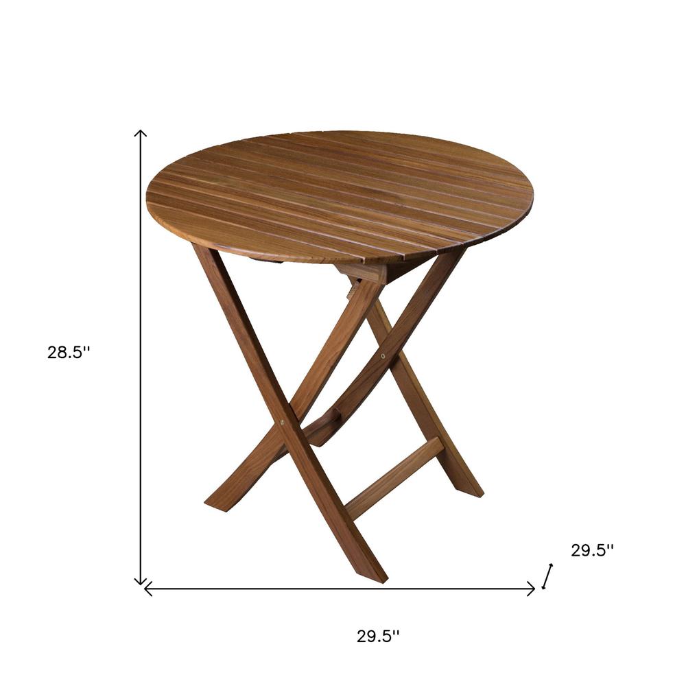 30" Brown Rounded Solid Wood Folding Outdoor Side Table. Picture 6