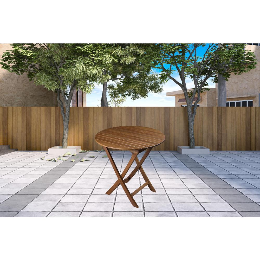 30" Brown Rounded Solid Wood Folding Outdoor Side Table. Picture 3