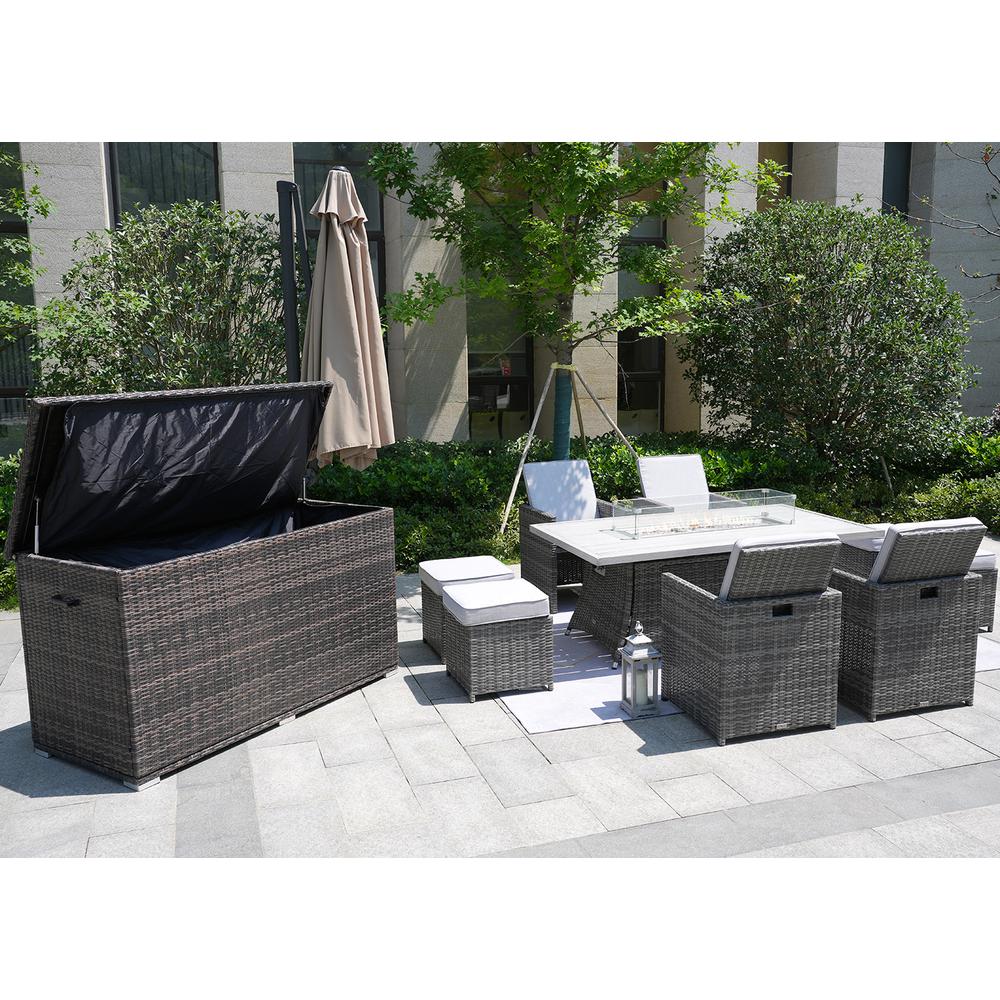 Ten Piece Outdoor Gray Wicker Multiple Chairs Seating Group Fire Pit Included. Picture 2