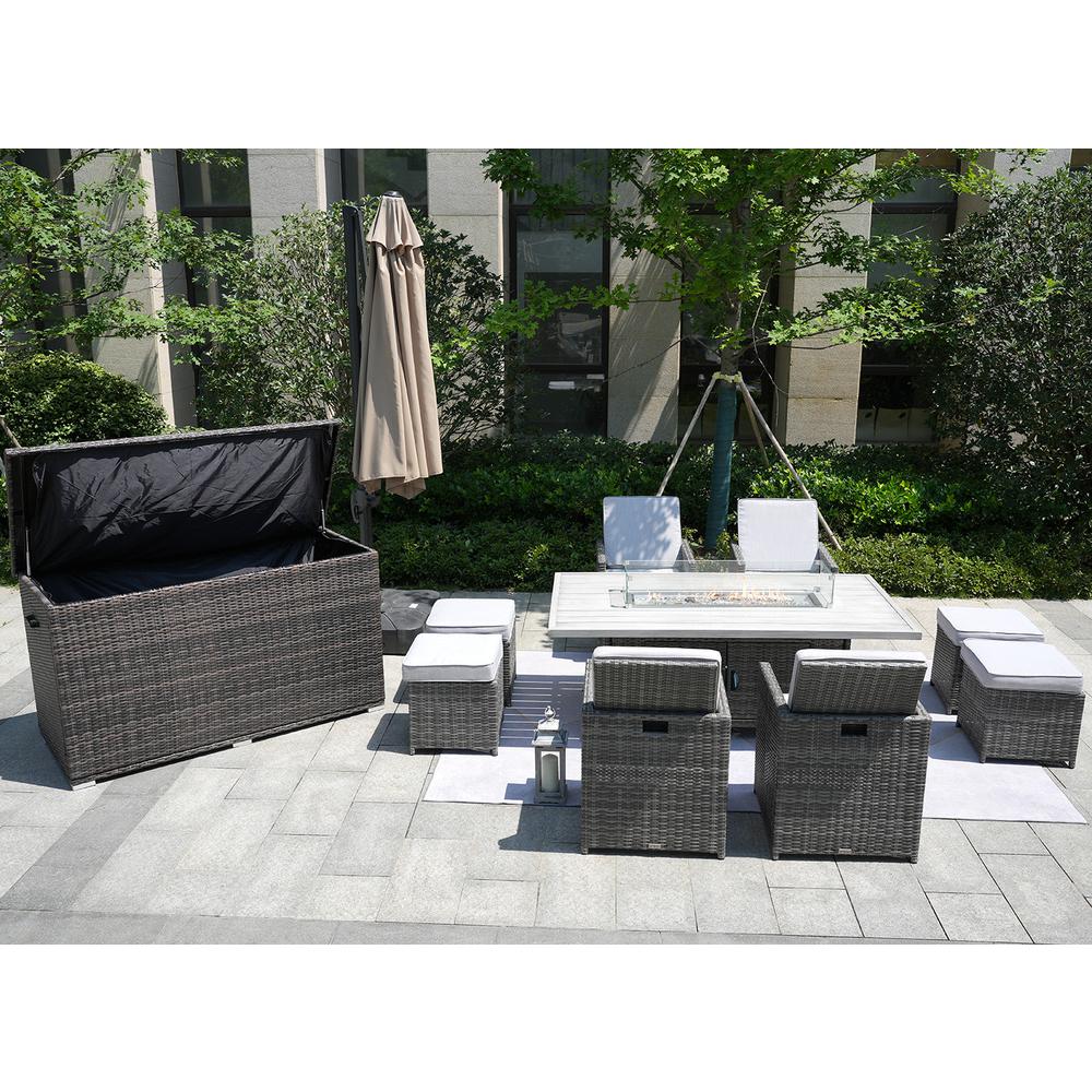 Ten Piece Outdoor Gray Wicker Multiple Chairs Seating Group Fire Pit Included. Picture 3